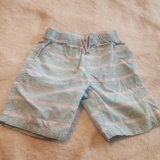 Nautica Girls 4T Shorts Striped White Light Blue Elastic Waist Drawstring