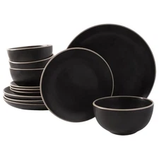 Gibson Home 123198.12 Rockaway 12 Piece Stoneware Dinnerware Set In Black
