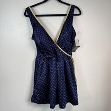 Vintage Robby Len One-Piece Skirted Swimsuit 22W Blue Gold 80  s