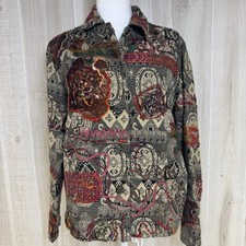 Coldwater Creek Vintage Jacket Boho Tapestry Patchwork Button Front Lined Fall M