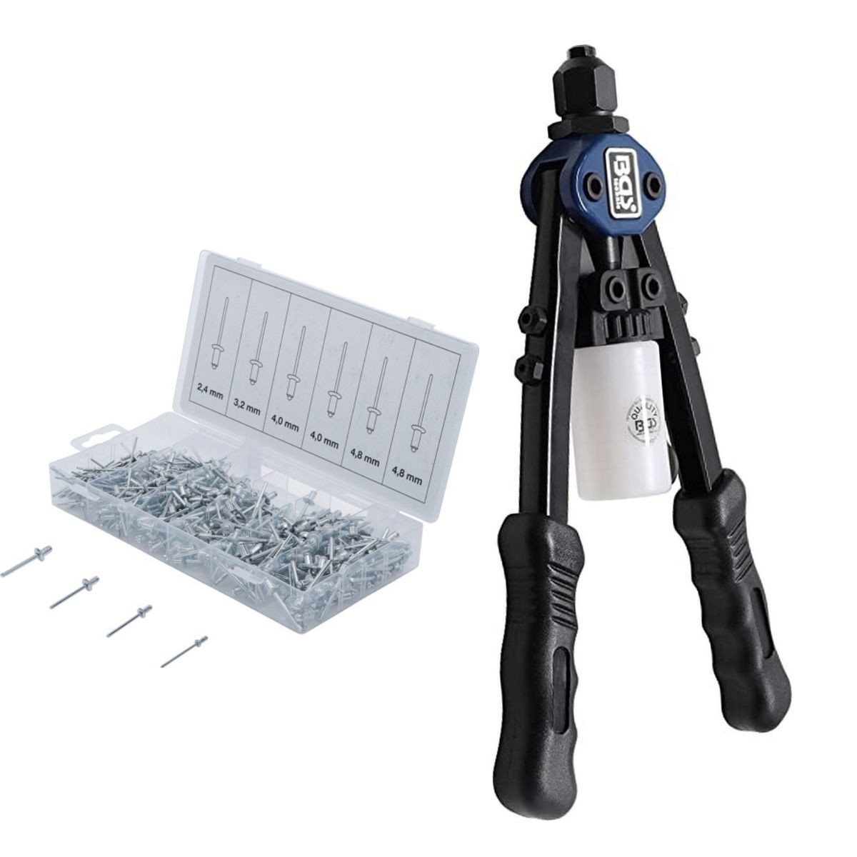 Pince à riveter à deux mains 2.4-4.8 mm avec coffret de 400 rivets alu