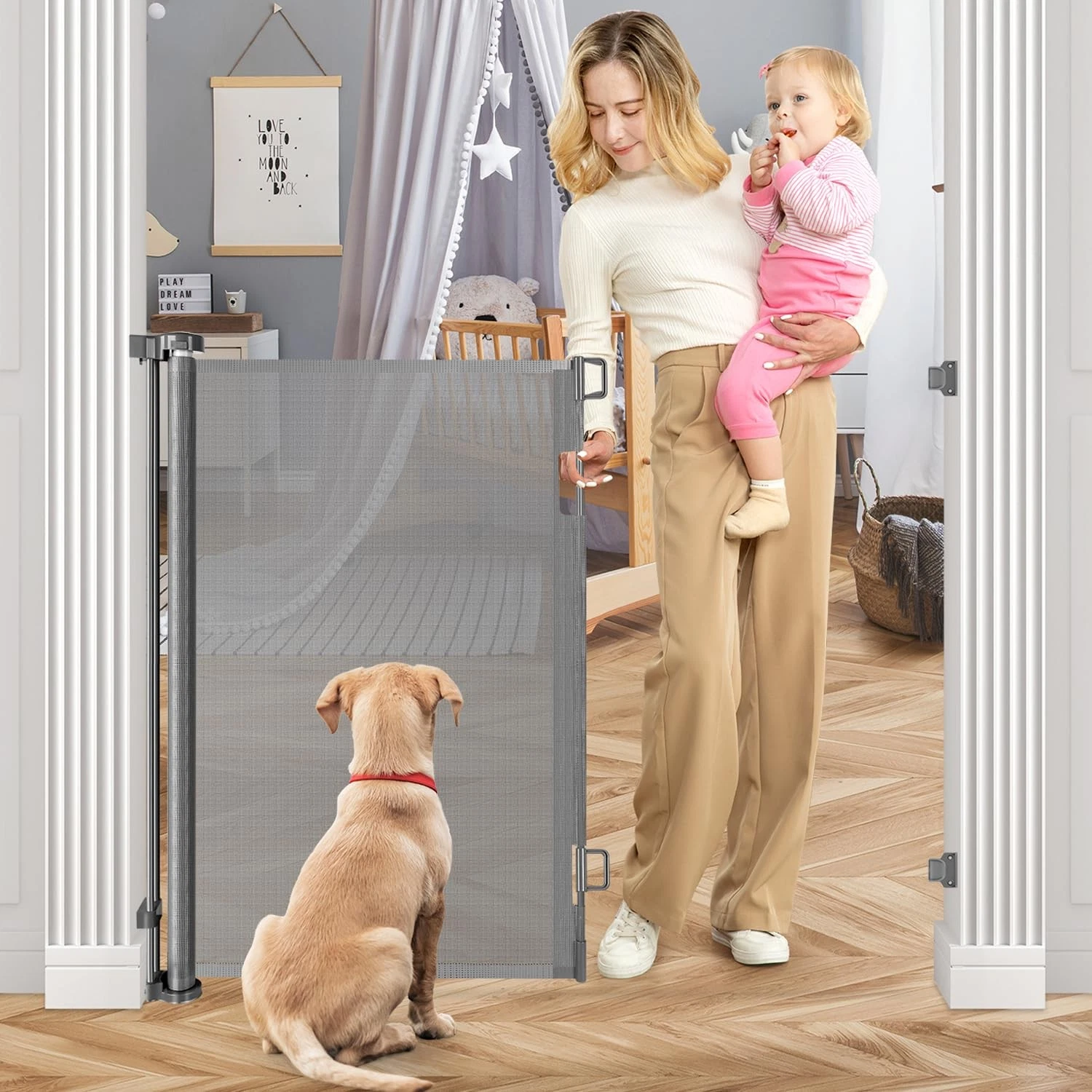 42 Inch Extra Tall Baby Gate for Stairs 55” Wide 42" x 55" Wide, Gray