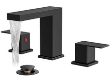 Waterfall Black Bathroom Faucet 3 Hole, 8 Inch Widespread Matte Black Waterfa...