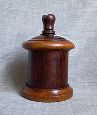 Antique c1850 Treen Lignum Vitae Carved Wood String Box Screw lid Finial Cutter