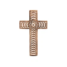 White Mango Wood Cross, 10 x 6 x 0.5, Carved Floral-Design, Home Decor
