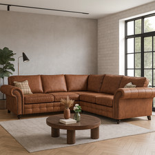 Leather Corner Sofa Oakland Brown or Charcoal Modern 3&2 Large Premium Suite
