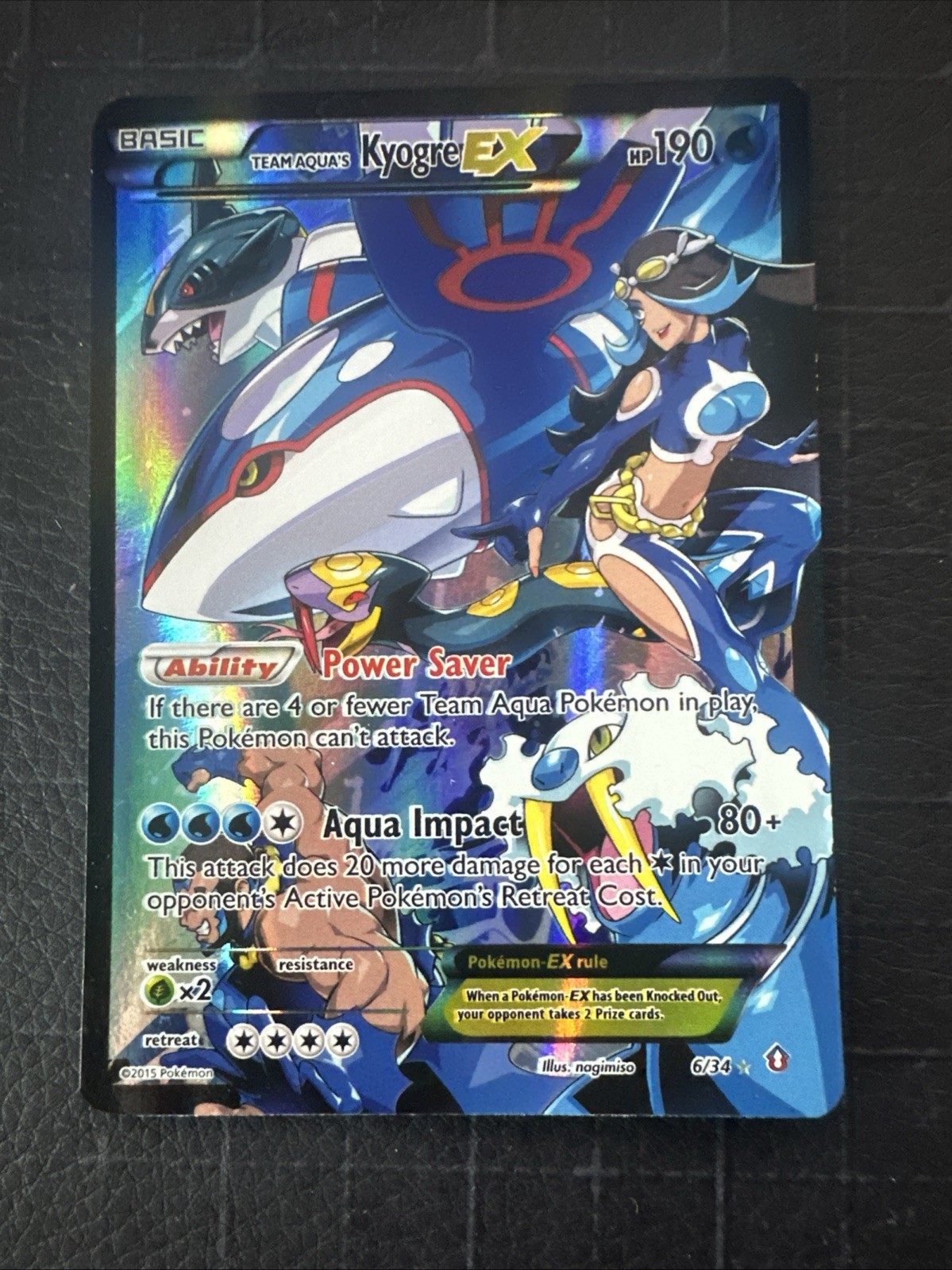 Team Aqua's Kyogre EX 6/34 Double Crisis Holo (LP Front Water Mark On Back)