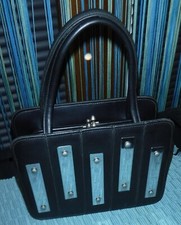 Vintage Verdi Black Handbag Top Handle Faux Leather USA Red Lining Purse