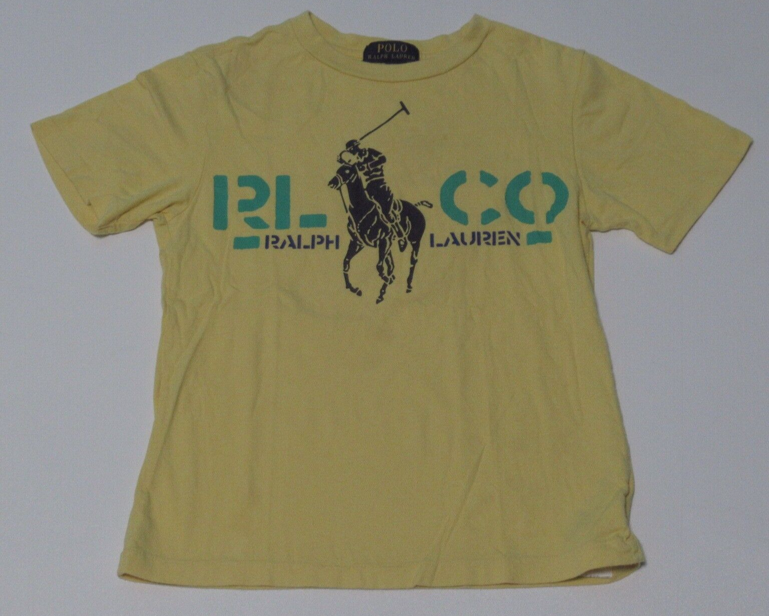 Polo Ralph Lauren T Shirt RL Co Giallo Grande Giocatore di Pony Gioventù Small