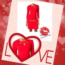 Fabulous NINE WEST Ladies Red Cut Out Fit & Flare Long Sleeve Sweater Dress Sz L