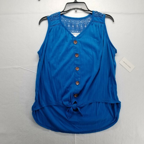 New York Laundry Women's Size L Blue Tie Front Blouse Shirt Top