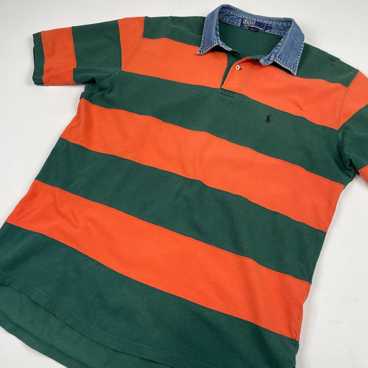 VNTG Polo Ralph Lauren (XL) Denim Collar Colorblock Green/Orange