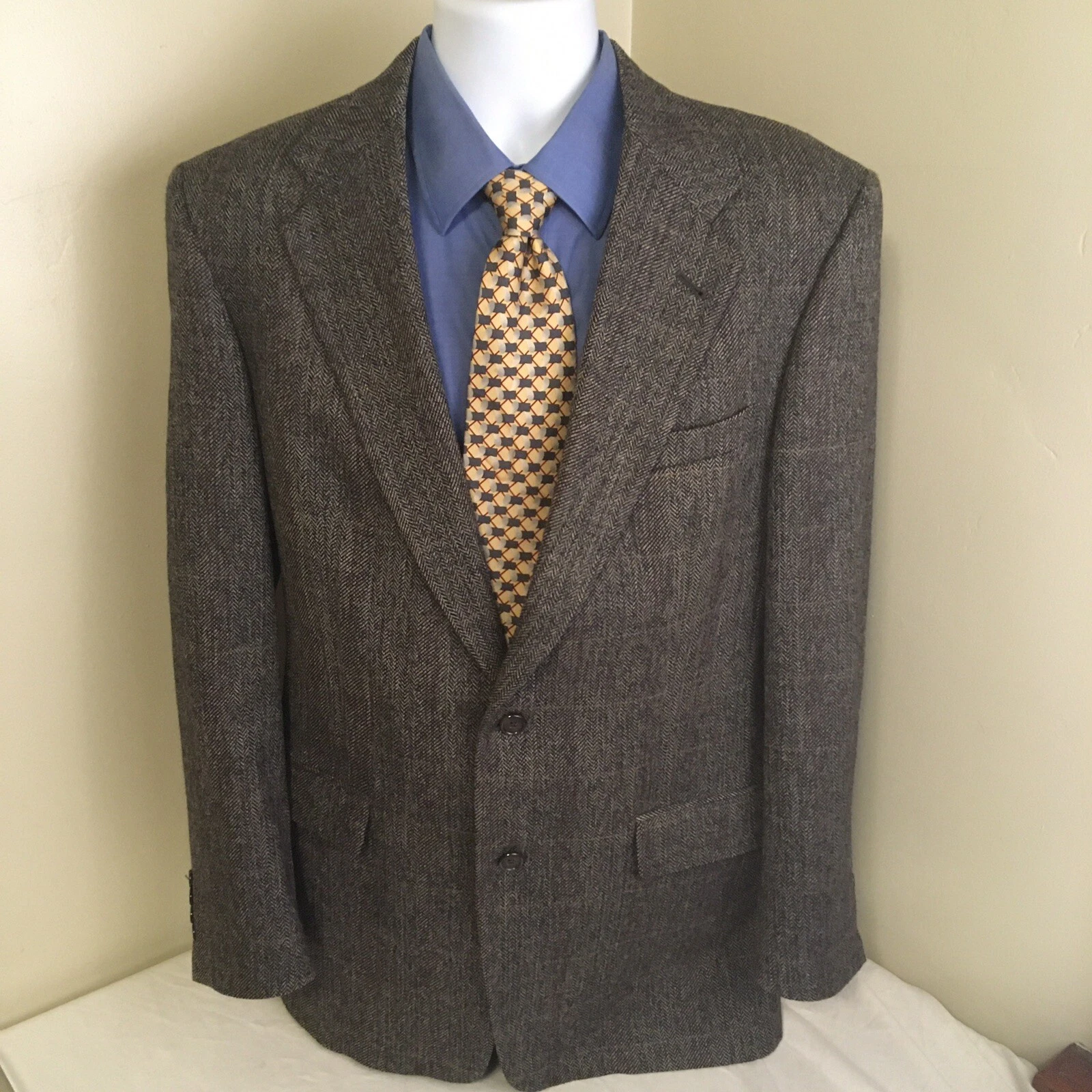 Cappotto sportivo Burberrys uomo Super 100s lana 40L 40 L 2 bottoni grigio spina di pesce FS!