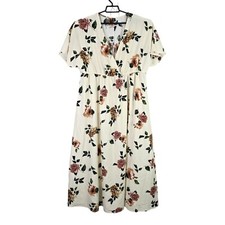 Womens Shein Curve Floral Print Dress Dolman Sleeve Slit Thigh Belted Size 2XL