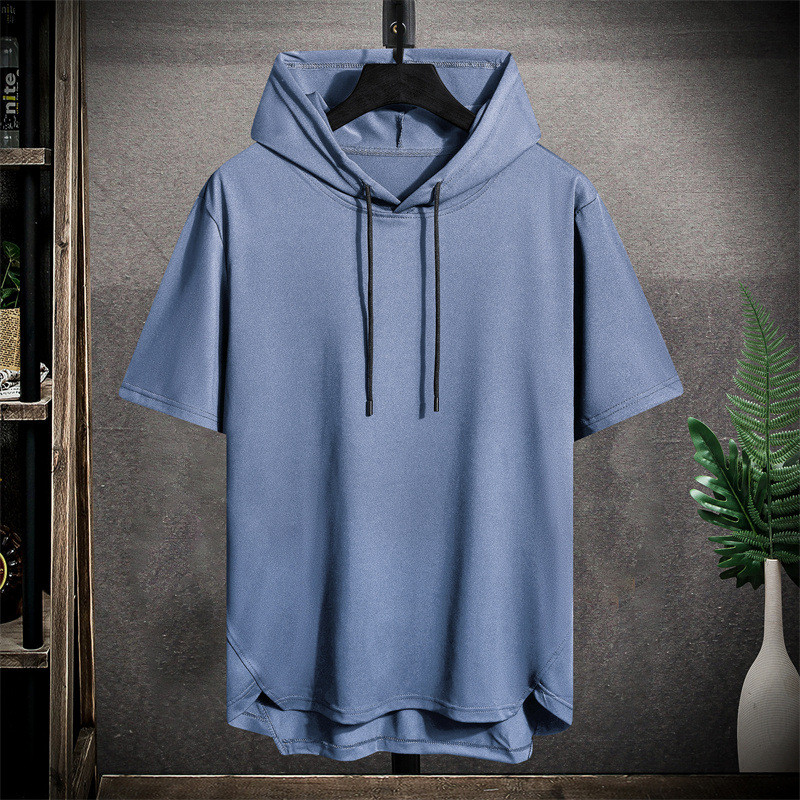 [WOOALONG]★Slim soft hood T-shirt Summer Men Hooded Short Sleeve T-shirt Loose Top Thin