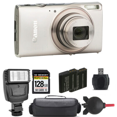 Canon PowerShot IXUS 285 Camera (Silver) + Extra Battery + Flash - 128GB Kit