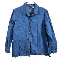 Koret City Blues Embroidered Denim Button Up Shirt Womens Medium Vintage