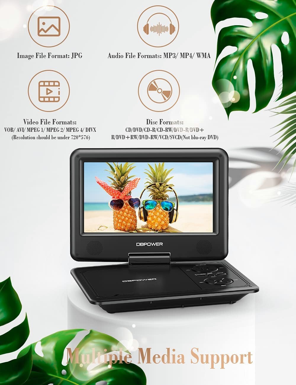 DBPOWER 11.5'' Portable DVD Player with HD Swivel Screen Support Remote Control