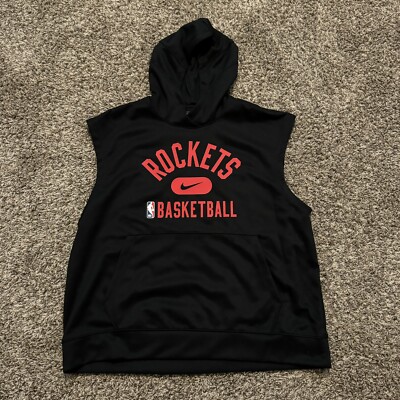 Nike NBA Houston Rockets Dri-Fit Black Sleeveless Warm up Hoodie Men Size  XL