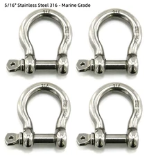 4X 5/16 Clevis Pin D Ring Shackle Bow Anchor Stainless steel Heavy Duty Shackle