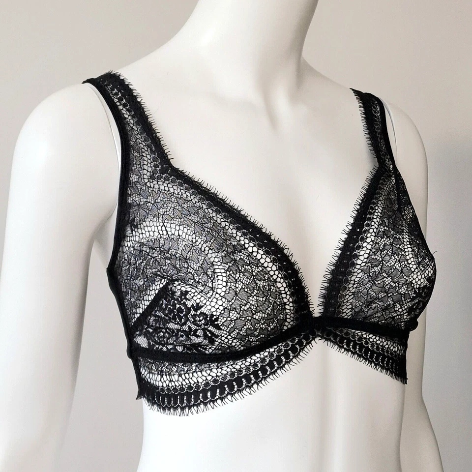 CALVIN KLEIN UNLINED TRIANGLE BRA BRALETTE S/M WIRE FREE BLACK LACE MODEL QF5400 - Image 2 of 4
