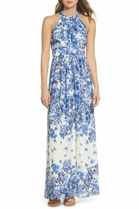 eliza j floral print chiffon halter dress