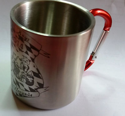 Kaffeebecher mit Gravur, Edelstahl Doppelwand, Karabiner, LOGO auch aus FOTO