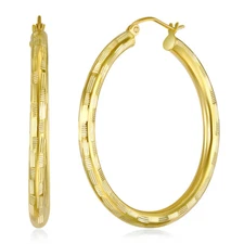 Wellingsale 14k Yellow Gold 3mm Diamond Cut Hoop Earrings (35mm Diameter)
