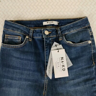 NA-KD Jeans Women's Sz 26 Blue Bootcut Skinny Flare High Waist Denim Dark Wash