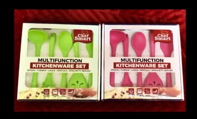 2 SETS Silicone Utensils Kitchenware Chef Smart Pink/green 5pc Each Spatula Etc.