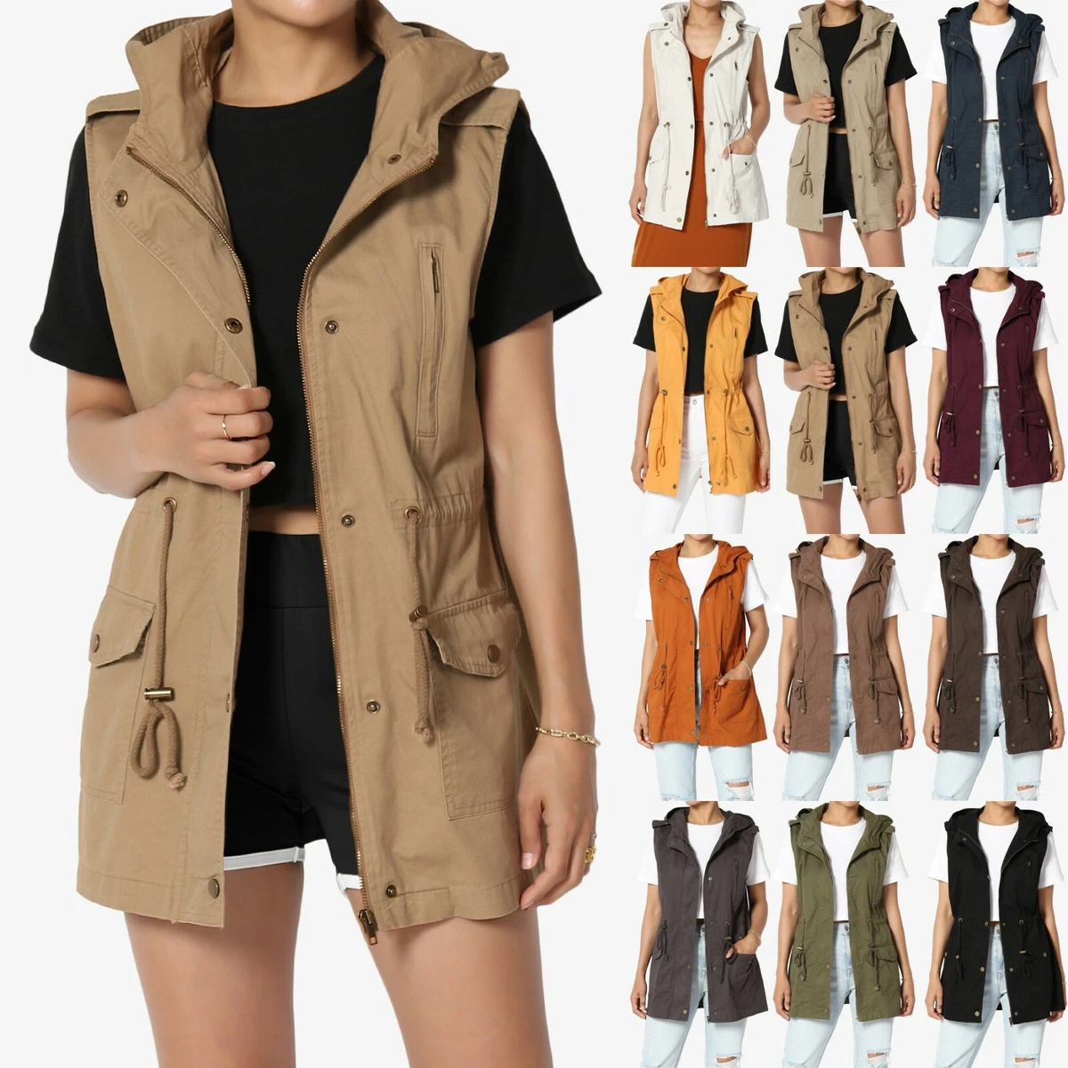 Hooded drawstring utility jacket cheap