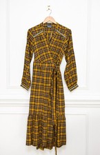 NWT Anthropologie Dalton Plaid Wrap Dress Midi Long Sleeve Sz S Boho Chic Flowy