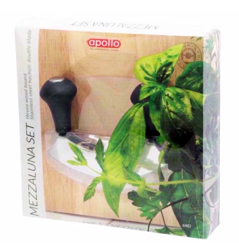 Mezzaluna Hevea Wooden Chopping Board Stainless Steel Double Blade Herb Chopper - Image 2 of 4