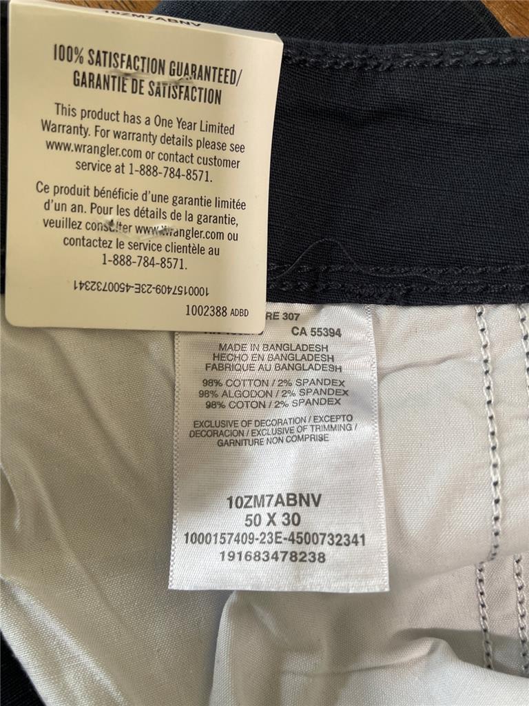 Men's Wrangler Authentics Navy Blue Cargo Pants ZM7ABNV 50x30 New With Tags