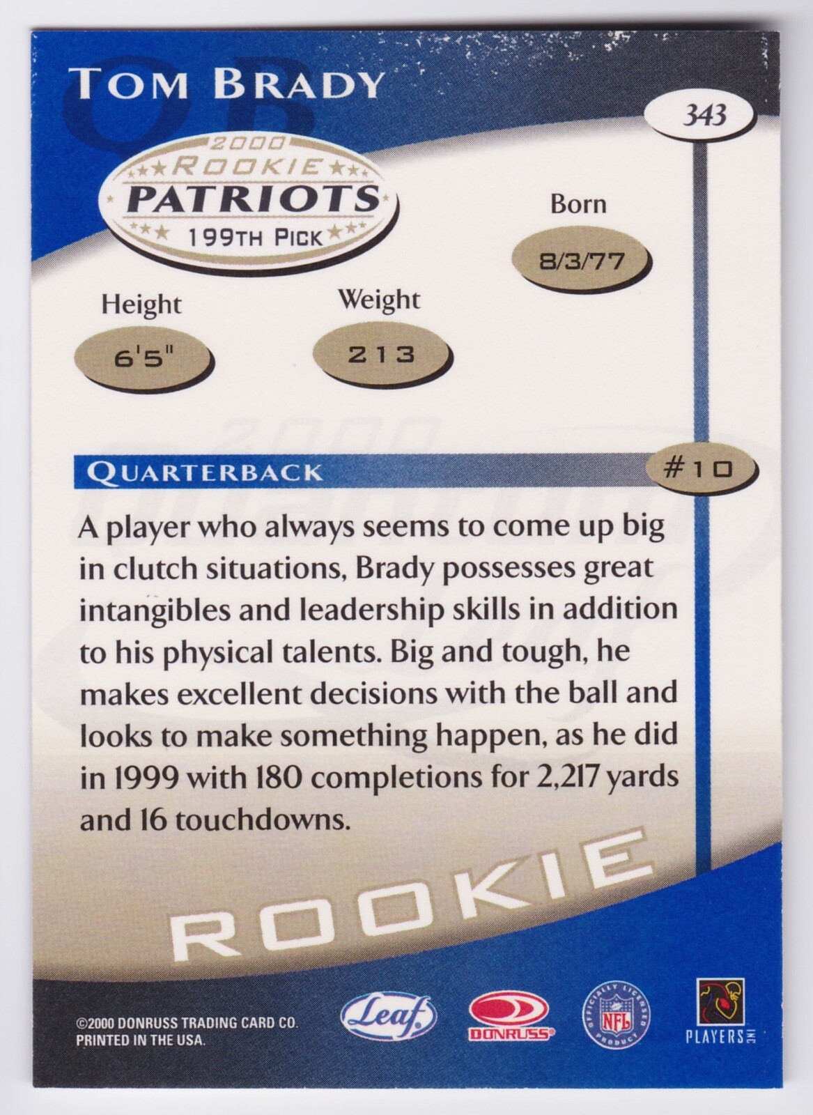 2000 Quantum Leaf Tom Brady Rookie Patriots Wolverines - Picture 2 of 2