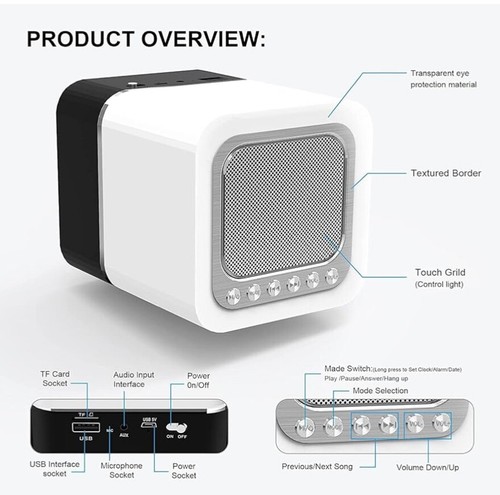 Night Light Alarm Clock Bluetooth Speaker, Multi-color Lighting Touch Sensor - Picture 2 of 7
