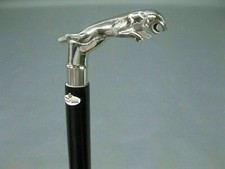 Victorian Antique Wooden Walking Cane Stick Silver Brass Jaguar Head Handle Knob