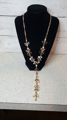 BCBGeneration Gold Tone Necklace Rhinestones Faux Pearls Gold Tone Dangle