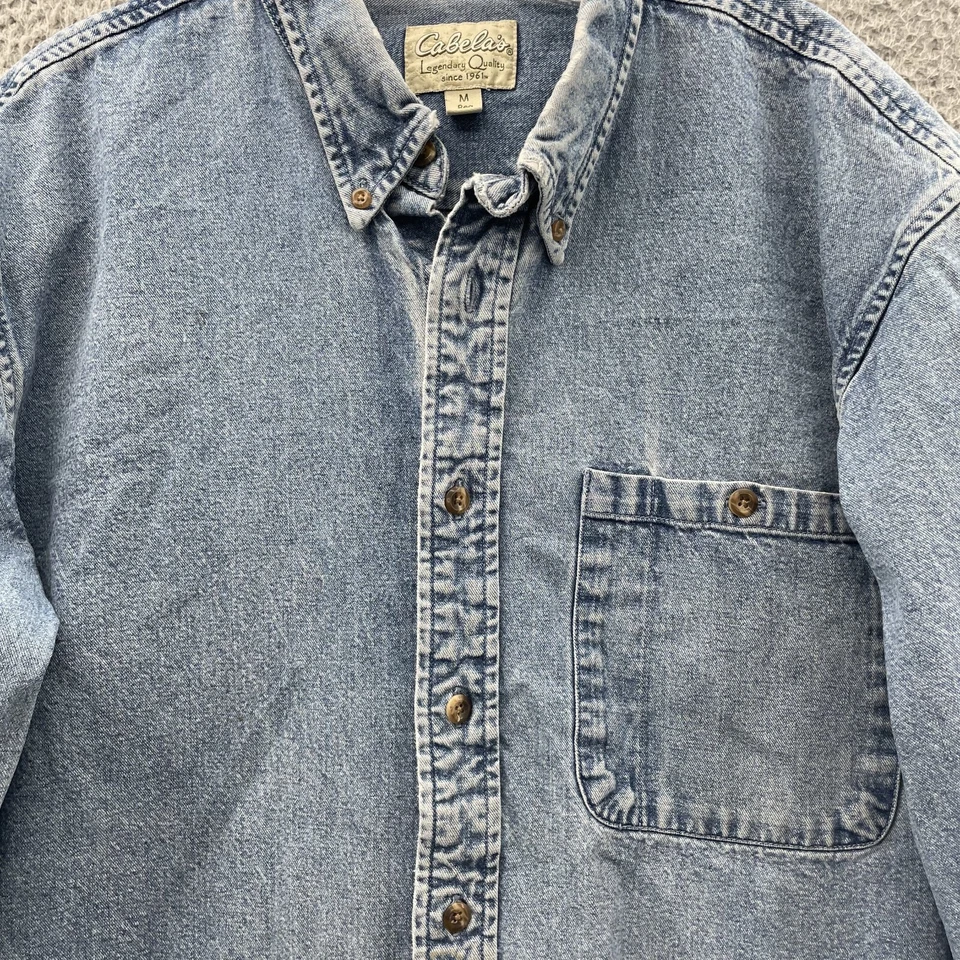 Camisa de mezclilla Cabelas vintage para hombre mediana occidental clásica rodeo ropa de trabajo lavada años 90 Foto 2 de 4