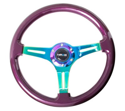 NRG Classic Wood Grain Steering Wheel (350mm) Purple Pearl Paint w/Neochrome 3-S