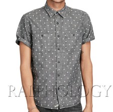 Polo Ralph Lauren Denim & Supply Mens Star Flag Chambray Slim Button Black Shirt