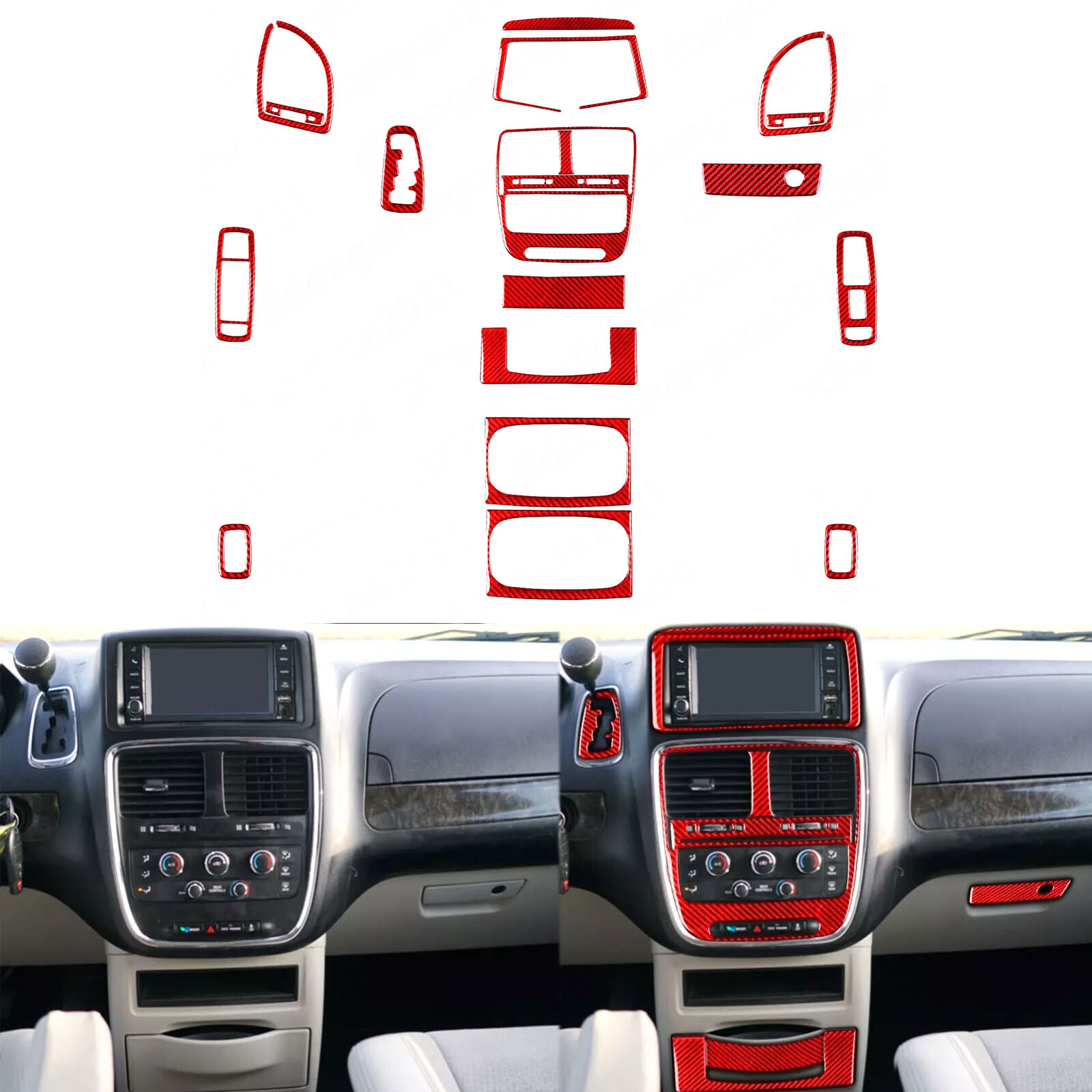 18Pcs Red Carbon Fiber Full Interior Kits For Grand Caravan C/V Town & Country