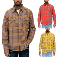 Weiv Unisex Plaid Checkered Traditional Flannel Button Down Long Sleeve Shirt 