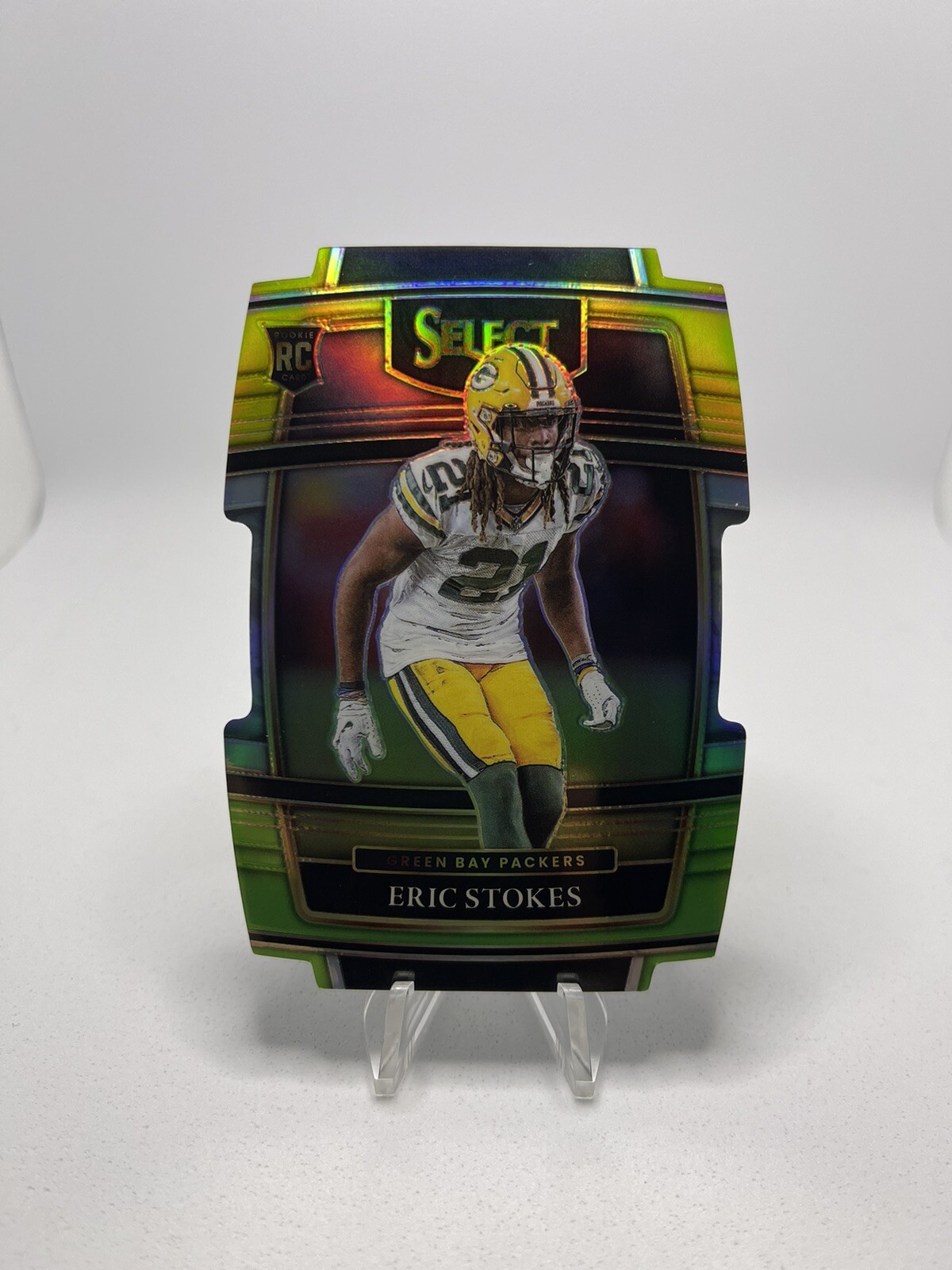 2021 Panini Select Football Eric Stokes Rookie Yellow Green Die Cut # 88 Packers