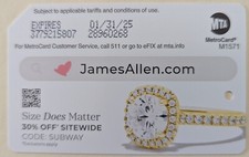 JamesAllen.com NYC MetroCard-Expired, Mint condition