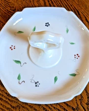 Vintage Hand Painted Milk Glass Tidbit Dish Plate Center Handle, Candy, Nuts 6"