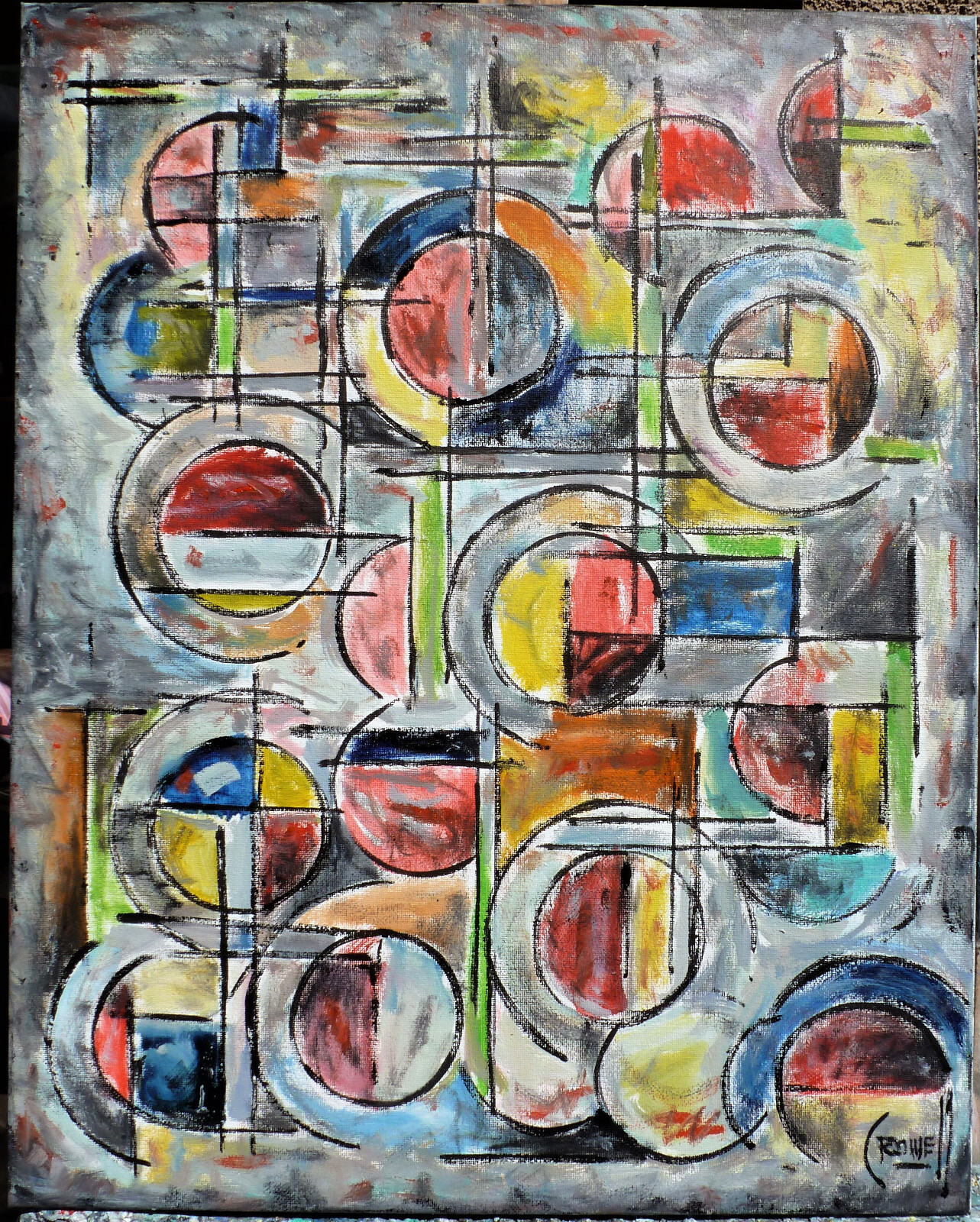 A VERY FINE LINE   oil painting BIG 16x20 original abstract art signed CROWELL