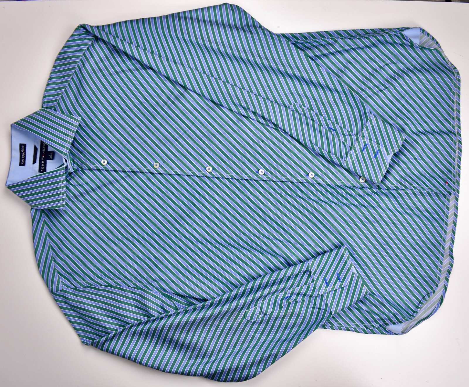 Tommy Hilfiger Green/Blue Diagonal Striped Spread… - image 7