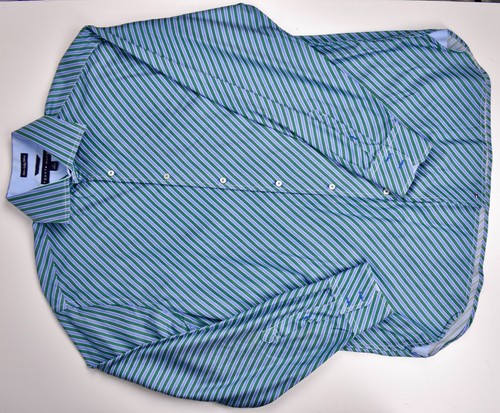 Tommy Hilfiger Green/Blue Diagonal Striped Spread Collar Dress Shirt Sz: Medium - Picture 7 of 7
