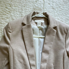 H M Women's Beige Single-Button Lined Blazer Jacket Long Sleeve Size 2